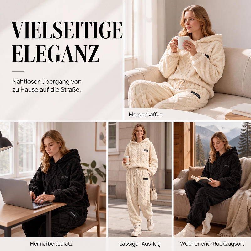 Plüsch-Set mit Zopfmuster – Kapuzenpullover und Hose, Damen