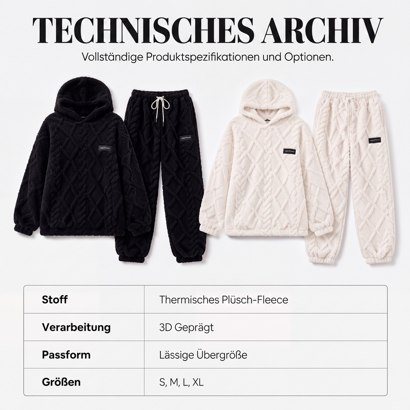Plüsch-Set mit Zopfmuster – Kapuzenpullover und Hose, Damen