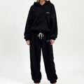 Plüsch-Set mit Zopfmuster – Kapuzenpullover und Hose, Damen