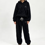 Plüsch-Set mit Zopfmuster – Kapuzenpullover und Hose, Damen