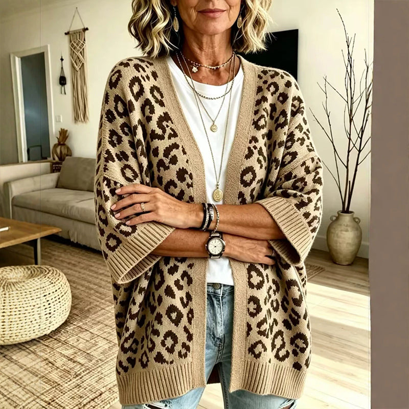 Oversize-Strickjacke mit Leopardenmuster – Damen