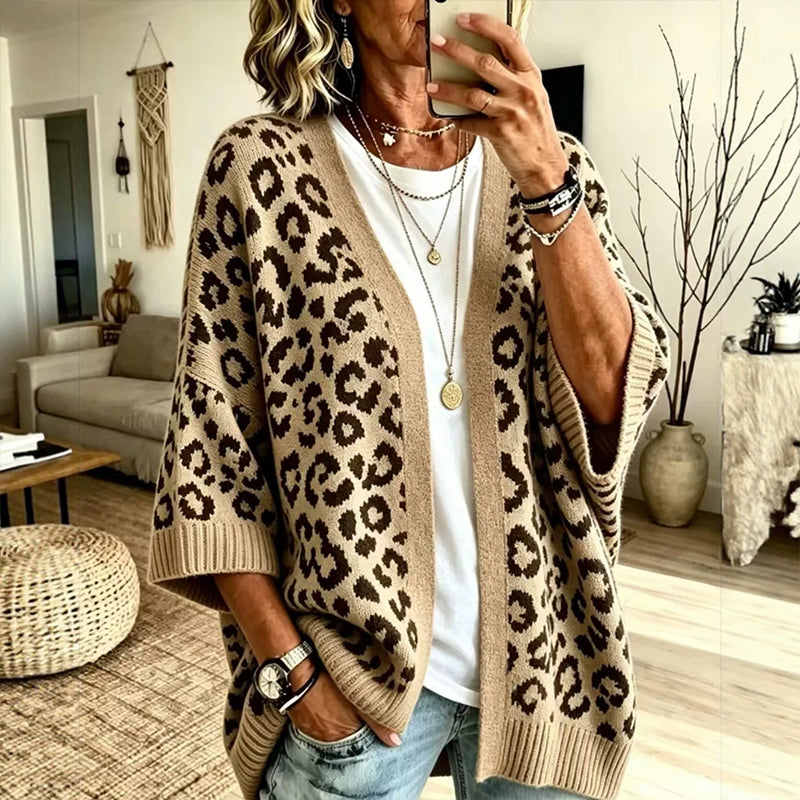 Oversize-Strickjacke mit Leopardenmuster – Damen