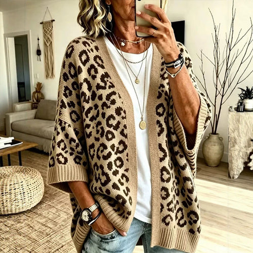Oversize-Strickjacke mit Leopardenmuster – Damen