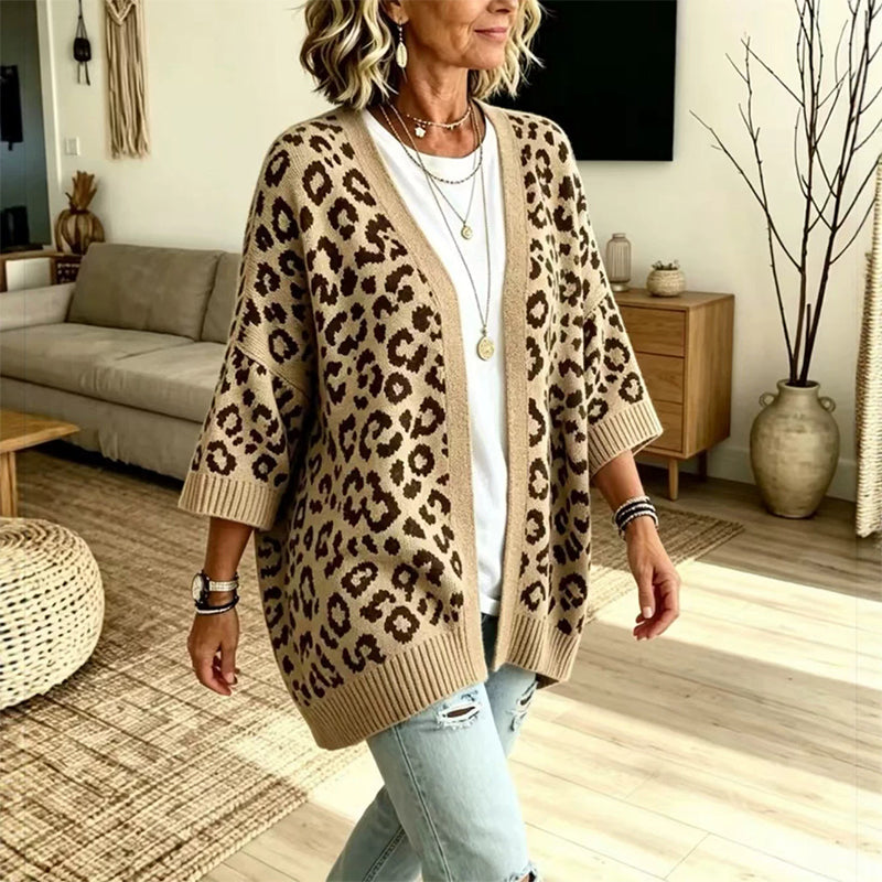 Oversize-Strickjacke mit Leopardenmuster – Damen