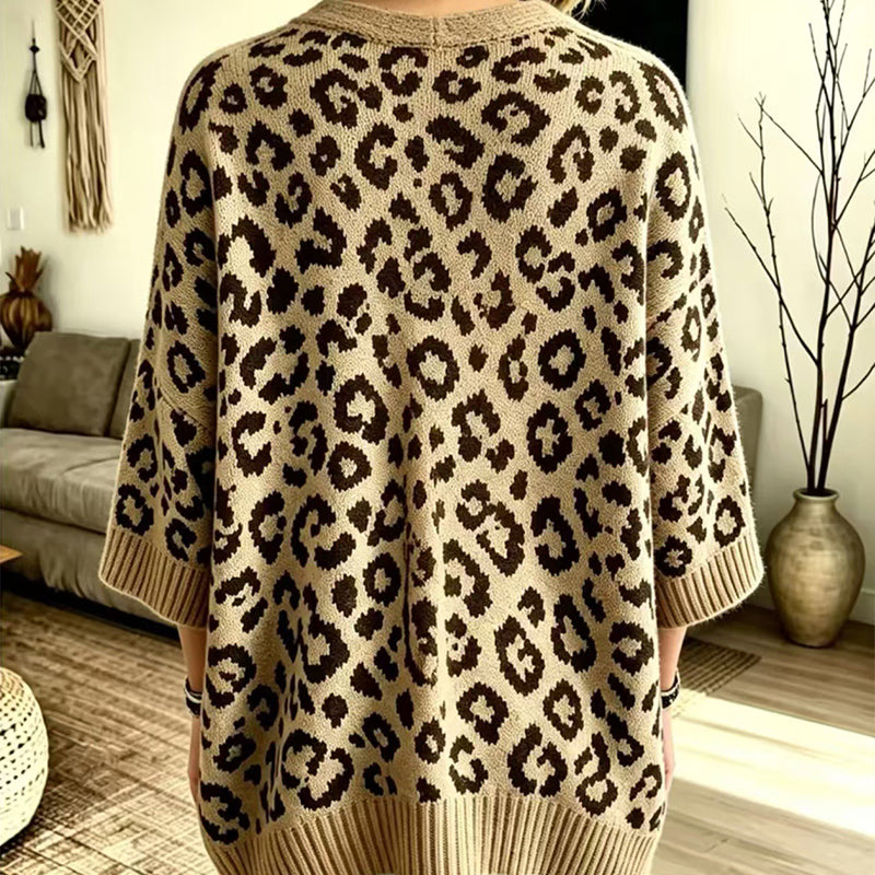 Oversize-Strickjacke mit Leopardenmuster – Damen