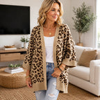 Oversize-Strickjacke mit Leopardenmuster – Damen