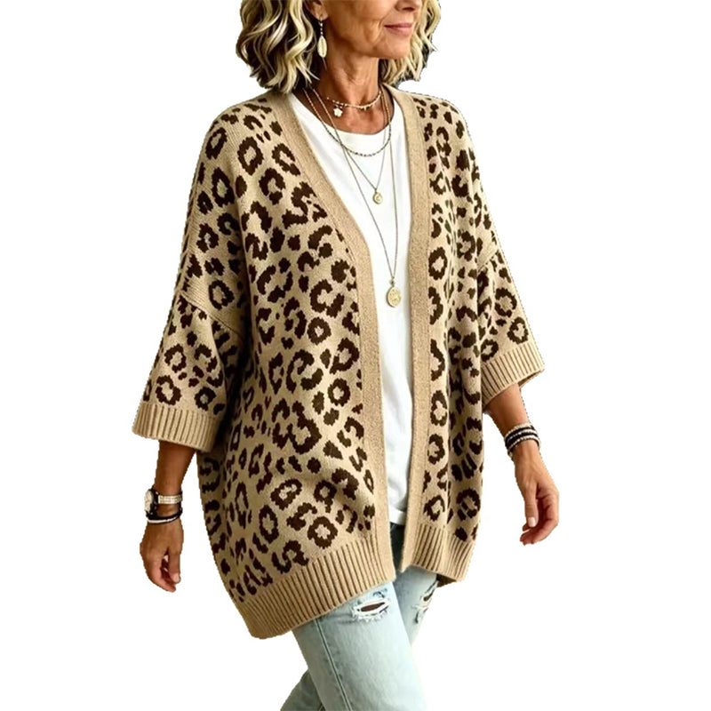 Oversize-Strickjacke mit Leopardenmuster – Damen