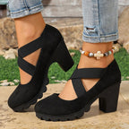 Mary-Jane-Pumps mit Kreuzriemen und Blockabsatz – Damen