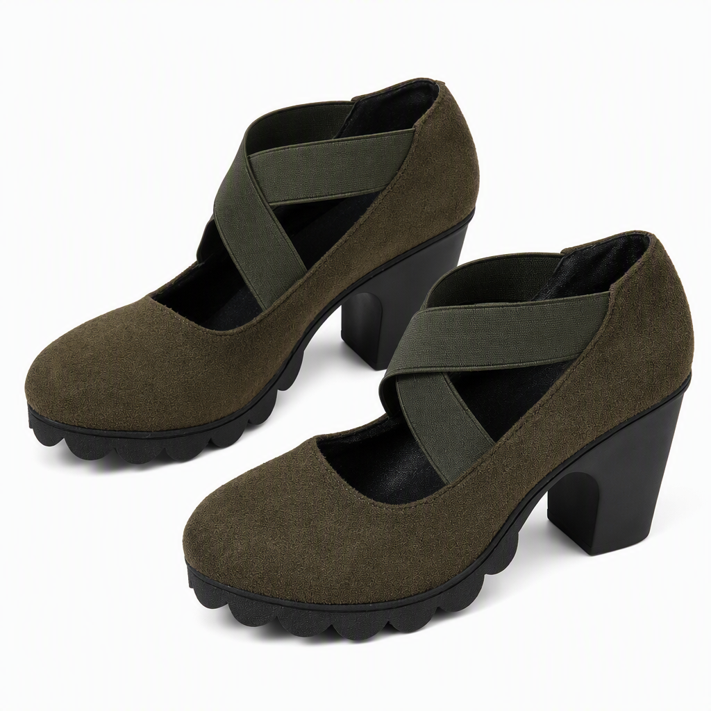 Mary-Jane-Pumps mit Kreuzriemen und Blockabsatz – Damen