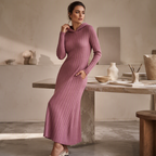 Rippstrick-Maxikleid mit Kapuze und Seitentaschen – Damen