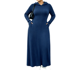 Rippstrick-Maxikleid mit Kapuze und Seitentaschen – Damen