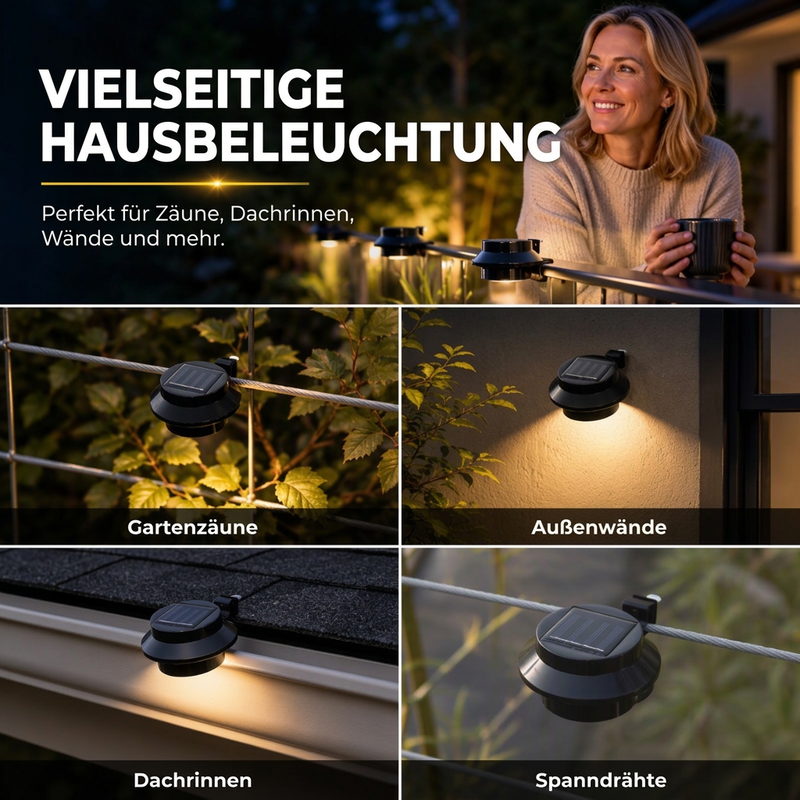 Solar-LED-Außenleuchte zum Anklemmen – für Zaun, Dachrinne & Terrasse