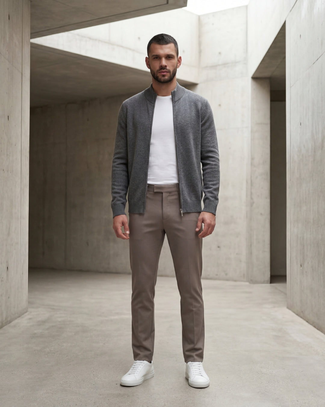 Merino Wool Full-Zip Sweater - Graphite