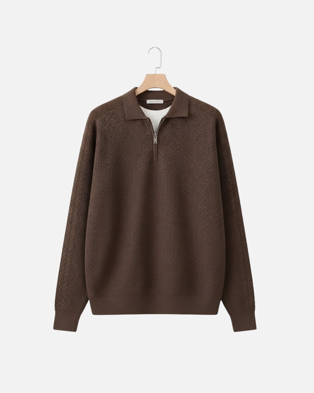 Cotton Waffle Half-Zip Sweater - Espresso