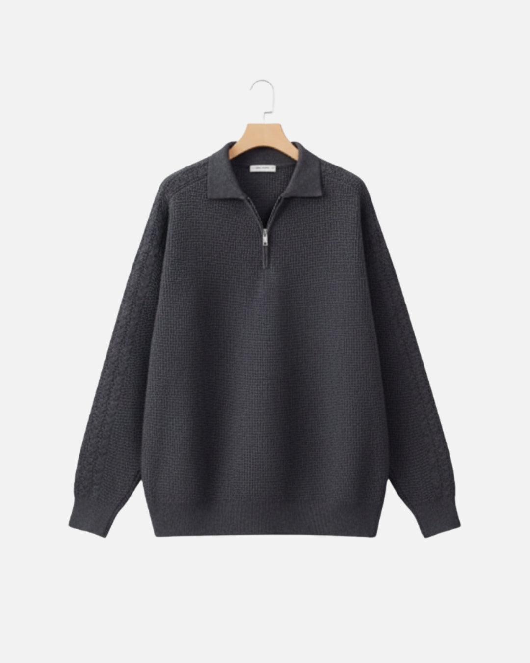 Cotton Waffle Half-Zip Sweater - Graphite