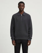 Cotton Waffle Half-Zip Sweater - Graphite