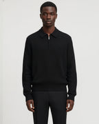 Cotton Waffle Half-Zip Sweater - Black
