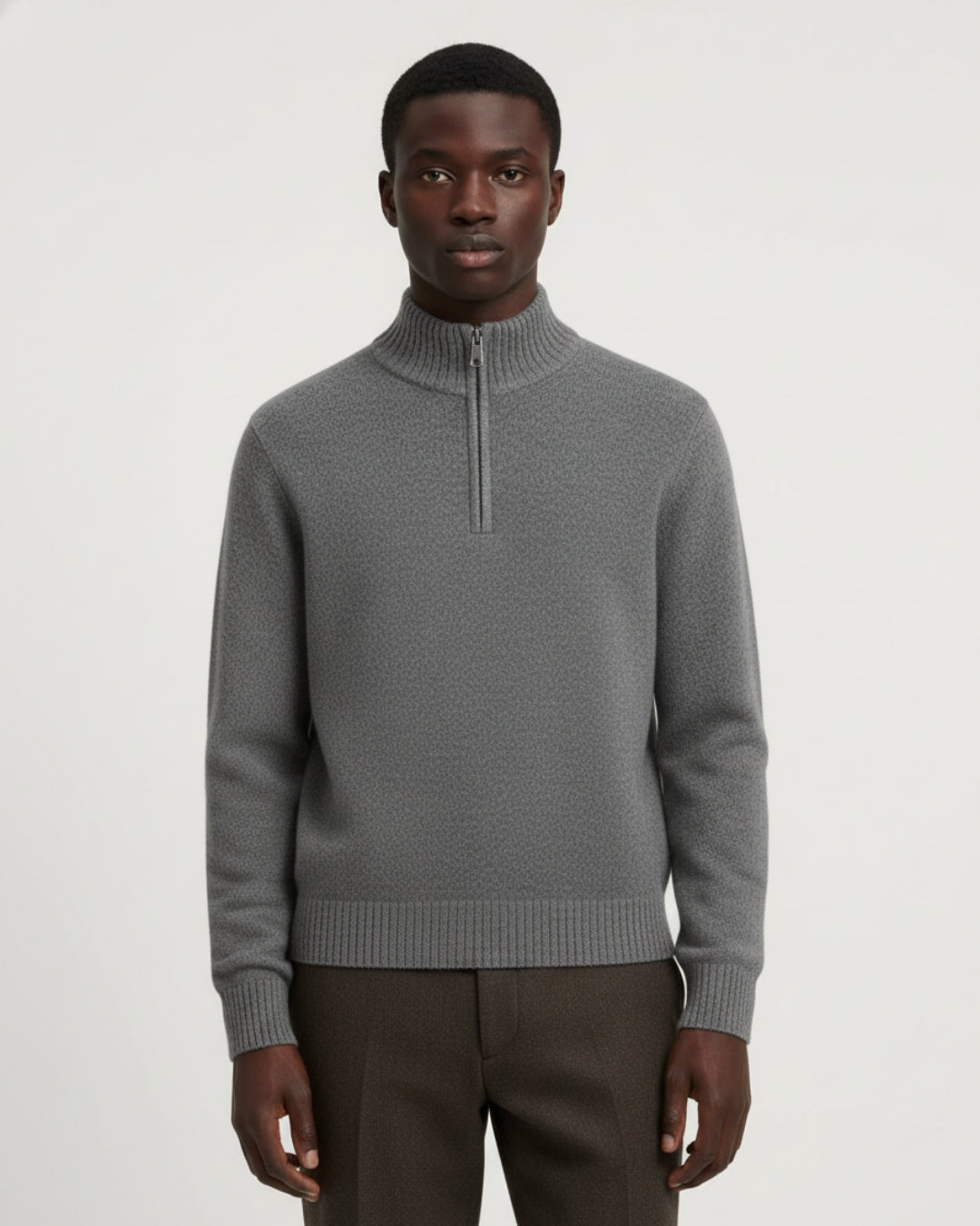Merino Wool Quarter-Zip Sweater - Grey