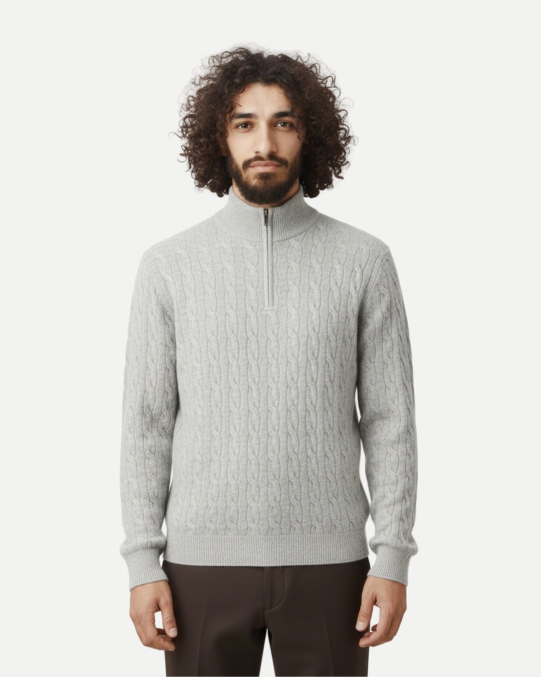 Merino Wool Cable Knit Half-zip Jumper - Grey