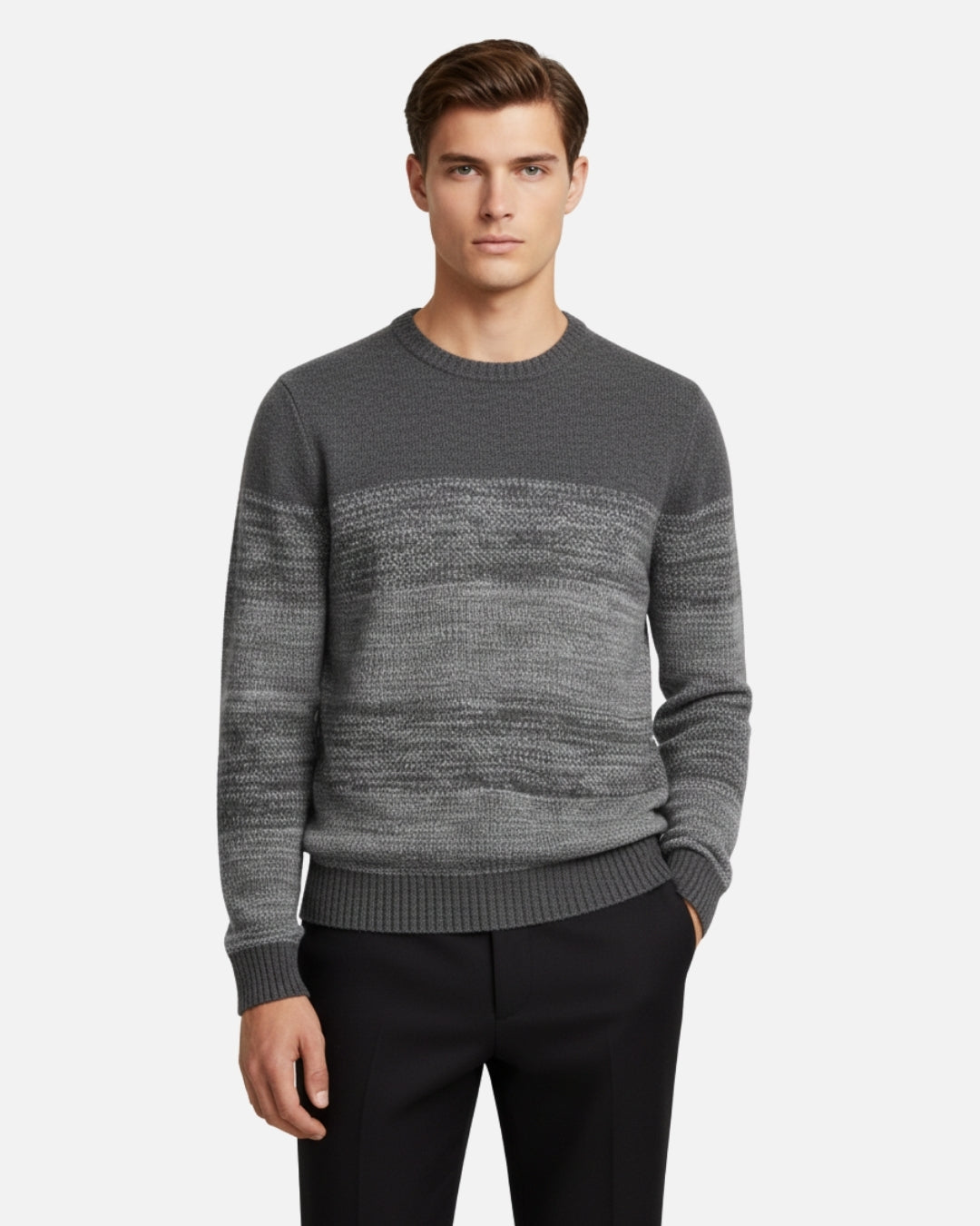 Merino Wool Crewneck Gradient Sweater - Grey