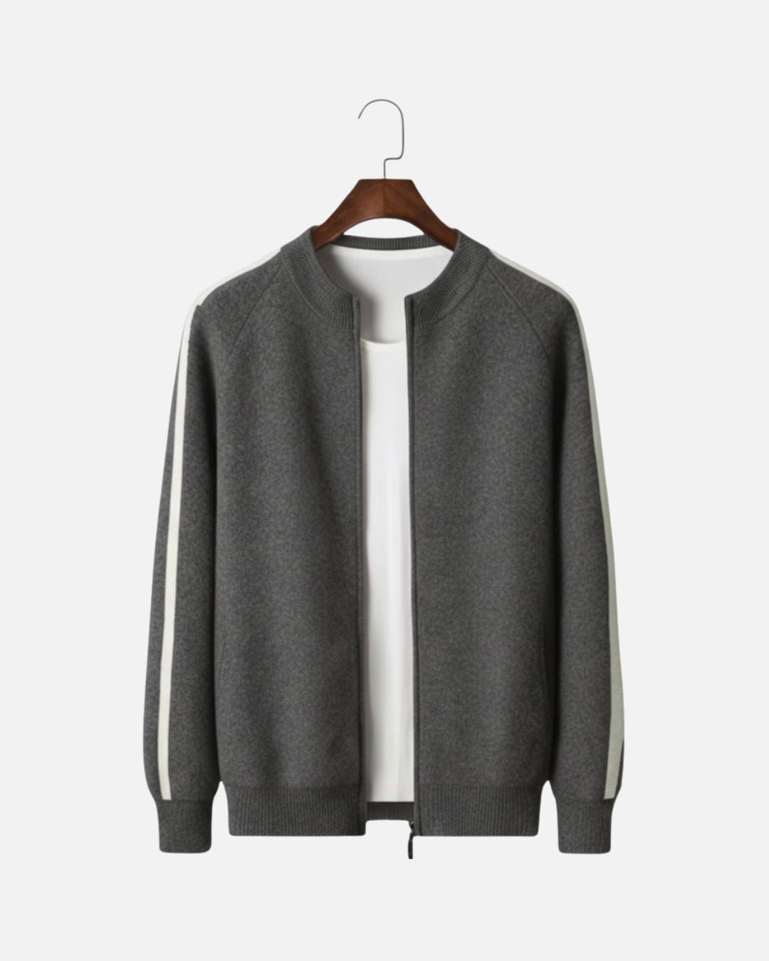 Merino Wool Full-Zip Stripe Sweater - Graphite