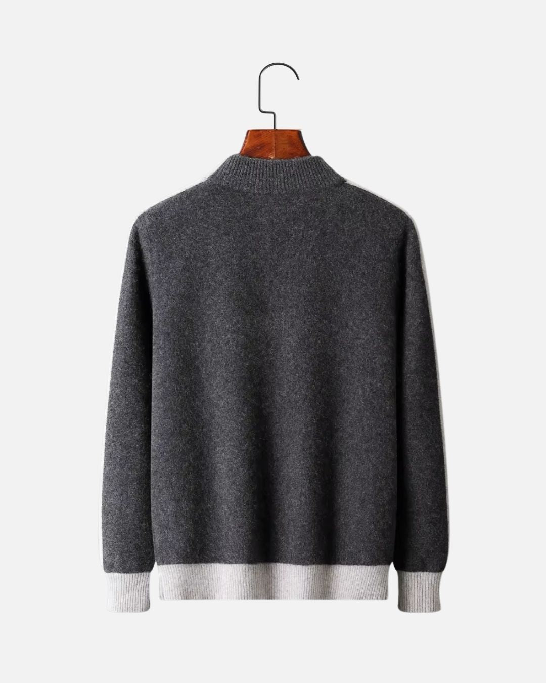 Merino Wool Full-Zip Two-Tone Sweater - Graphite