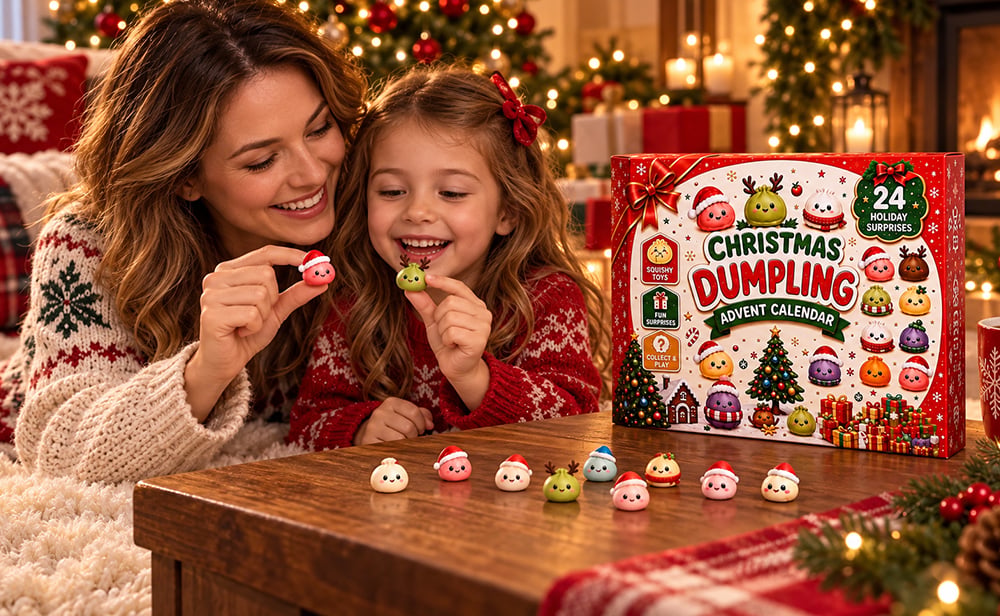 Squishy-Adventskalender – Mutter und Tochter öffnen ein Türchen