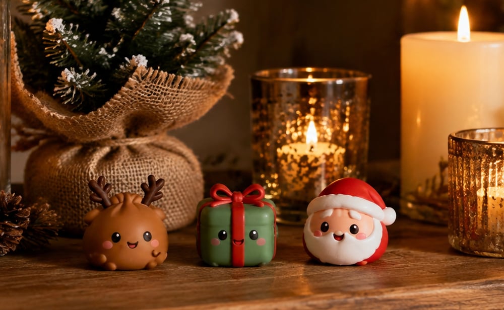 Squishy-Adventskalender – Figuren mit Weihnachtsmütze und Geweih