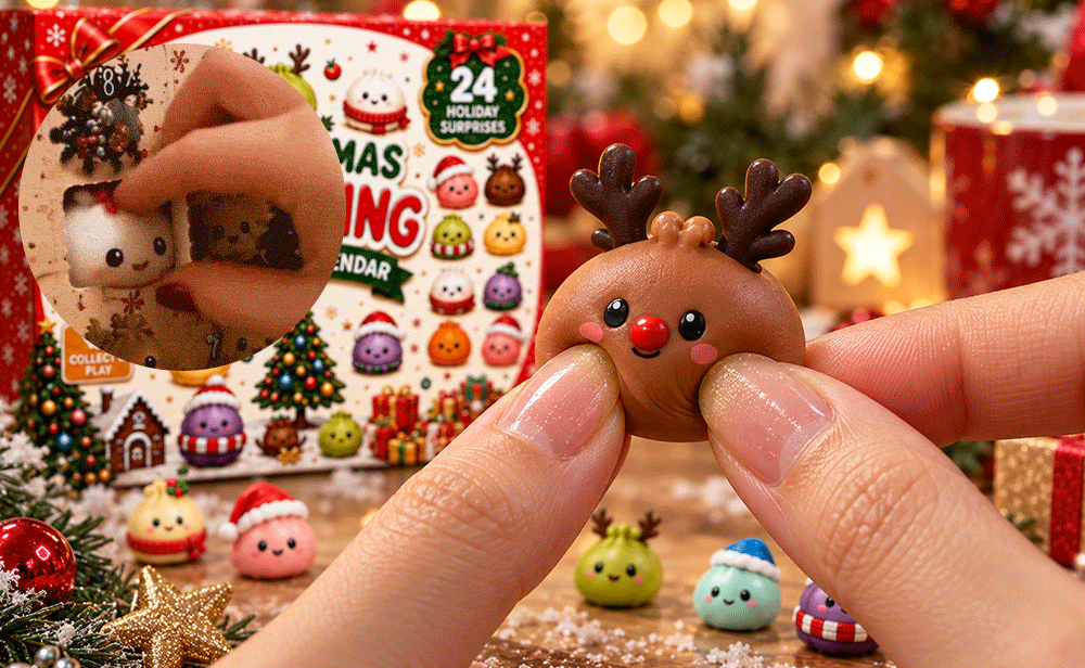 Squishy-Adventskalender – Rentier-Dumpling wird gedrückt